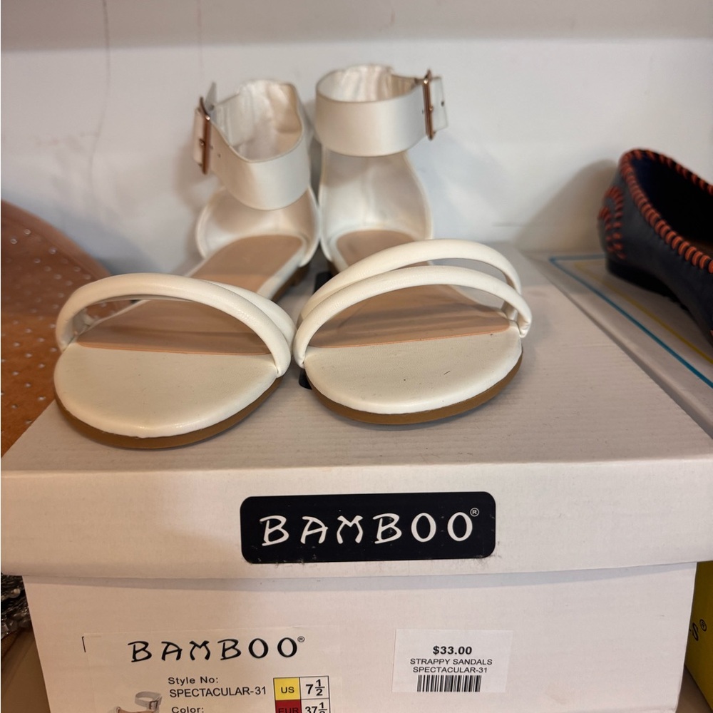 Bamboo Women's Cream Ankle Strap Sandals